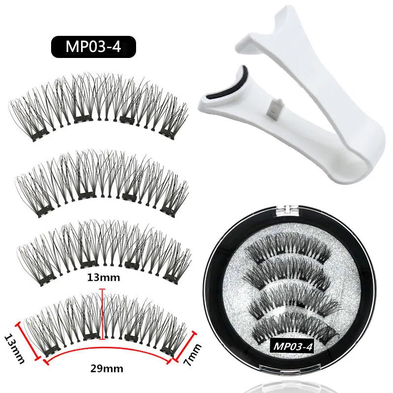 4 Magnetic Eyelashes handmade 3D natural magnetic false eyelashes 4PCS reusable magnetic eyelashes Tweezers Set Makeup Tools