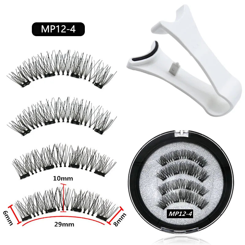 4 Magnetic Eyelashes handmade 3D natural magnetic false eyelashes 4PCS reusable magnetic eyelashes Tweezers Set Makeup Tools