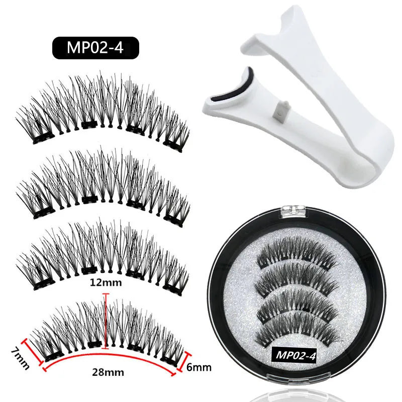 4 Magnetic Eyelashes handmade 3D natural magnetic false eyelashes 4PCS reusable magnetic eyelashes Tweezers Set Makeup Tools