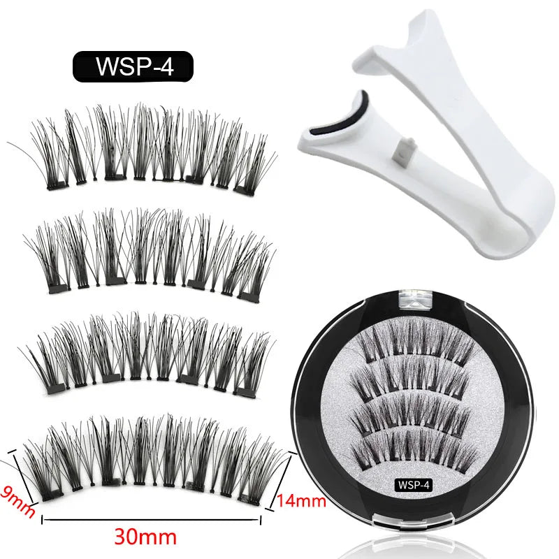 4 Magnetic Eyelashes handmade 3D natural magnetic false eyelashes 4PCS reusable magnetic eyelashes Tweezers Set Makeup Tools