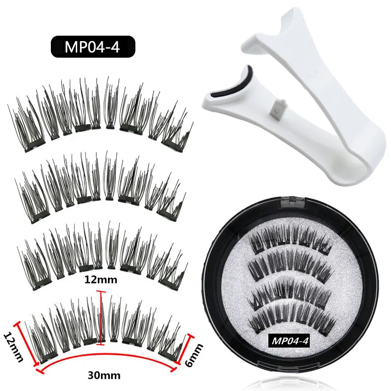 4 Magnetic Eyelashes handmade 3D natural magnetic false eyelashes 4PCS reusable magnetic eyelashes Tweezers Set Makeup Tools