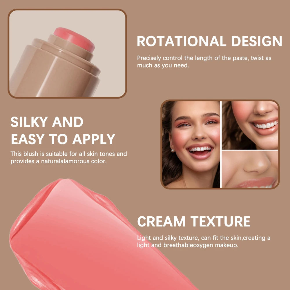 Magic Blush Stick 3-in-1 Cheek Lip Tinted Moistured Blush Stick Silky Brighten Blush Cream Blusher Cosmetics Tubes Matte Contour
