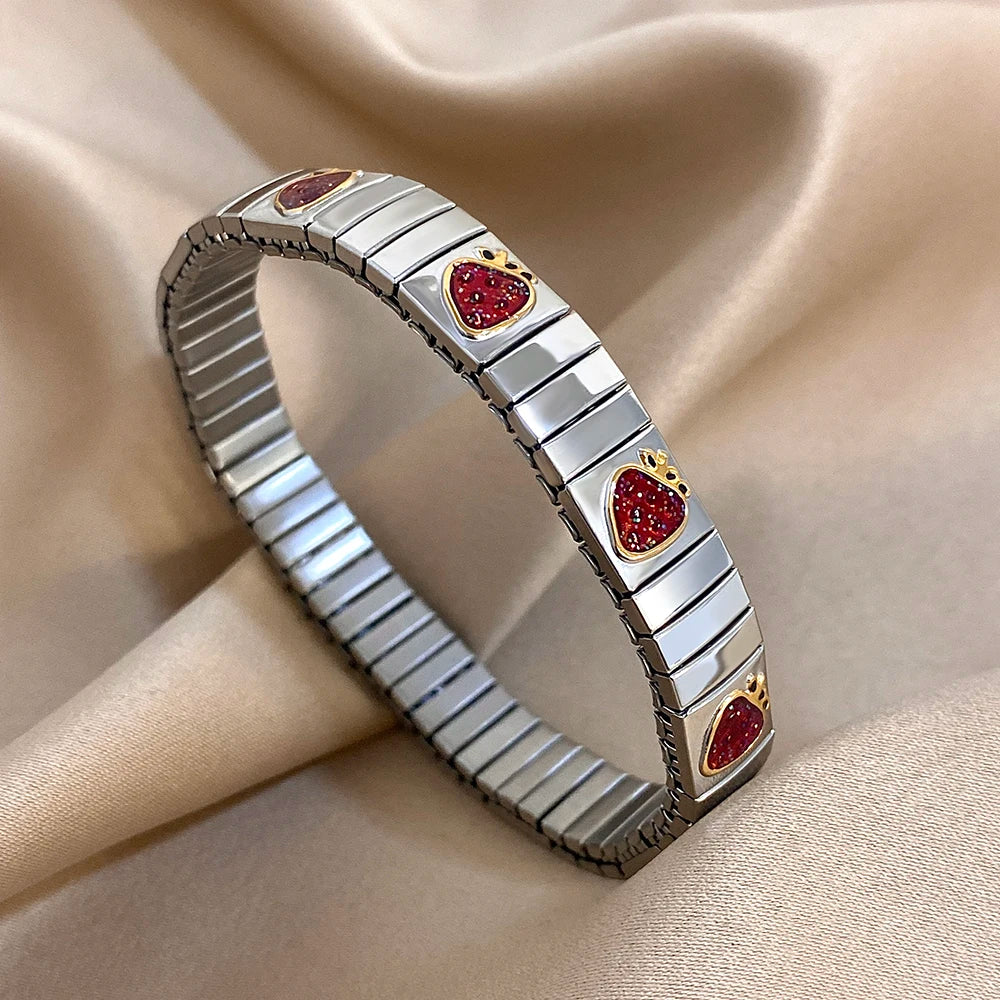 New Stainless Steel Strawberry Pepper Cherry Pendant Elastic Bangles Bracelets Fashion Women's Men Adjustable Waterproof Jewelry