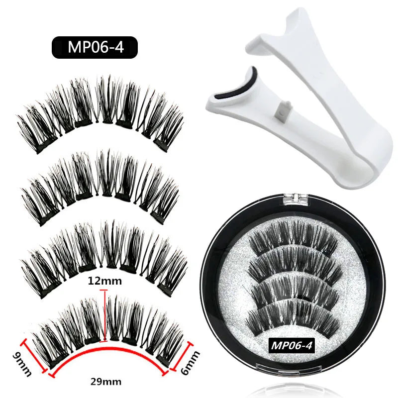 4 Magnetic Eyelashes handmade 3D natural magnetic false eyelashes 4PCS reusable magnetic eyelashes Tweezers Set Makeup Tools