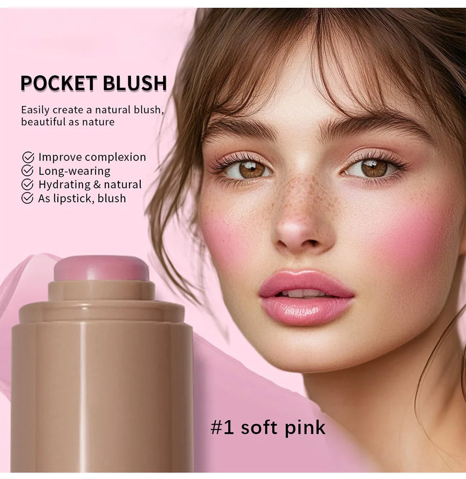 Magic Blush Stick 3-in-1 Cheek Lip Tinted Moistured Blush Stick Silky Brighten Blush Cream Blusher Cosmetics Tubes Matte Contour
