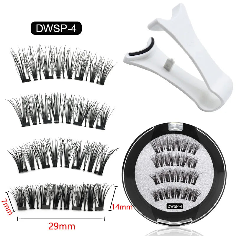 4 Magnetic Eyelashes handmade 3D natural magnetic false eyelashes 4PCS reusable magnetic eyelashes Tweezers Set Makeup Tools
