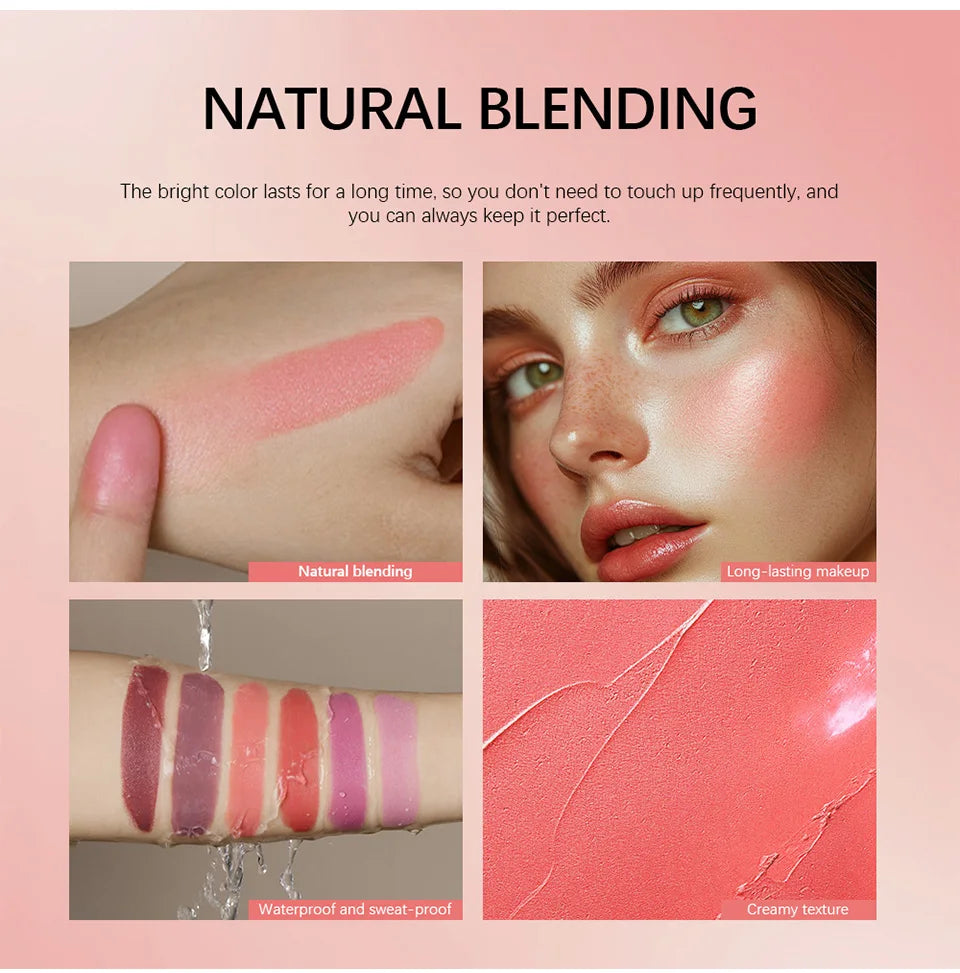 Magic Blush Stick 3-in-1 Cheek Lip Tinted Moistured Blush Stick Silky Brighten Blush Cream Blusher Cosmetics Tubes Matte Contour