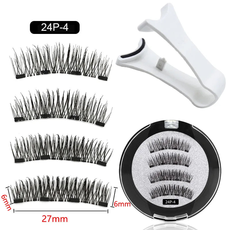 4 Magnetic Eyelashes handmade 3D natural magnetic false eyelashes 4PCS reusable magnetic eyelashes Tweezers Set Makeup Tools