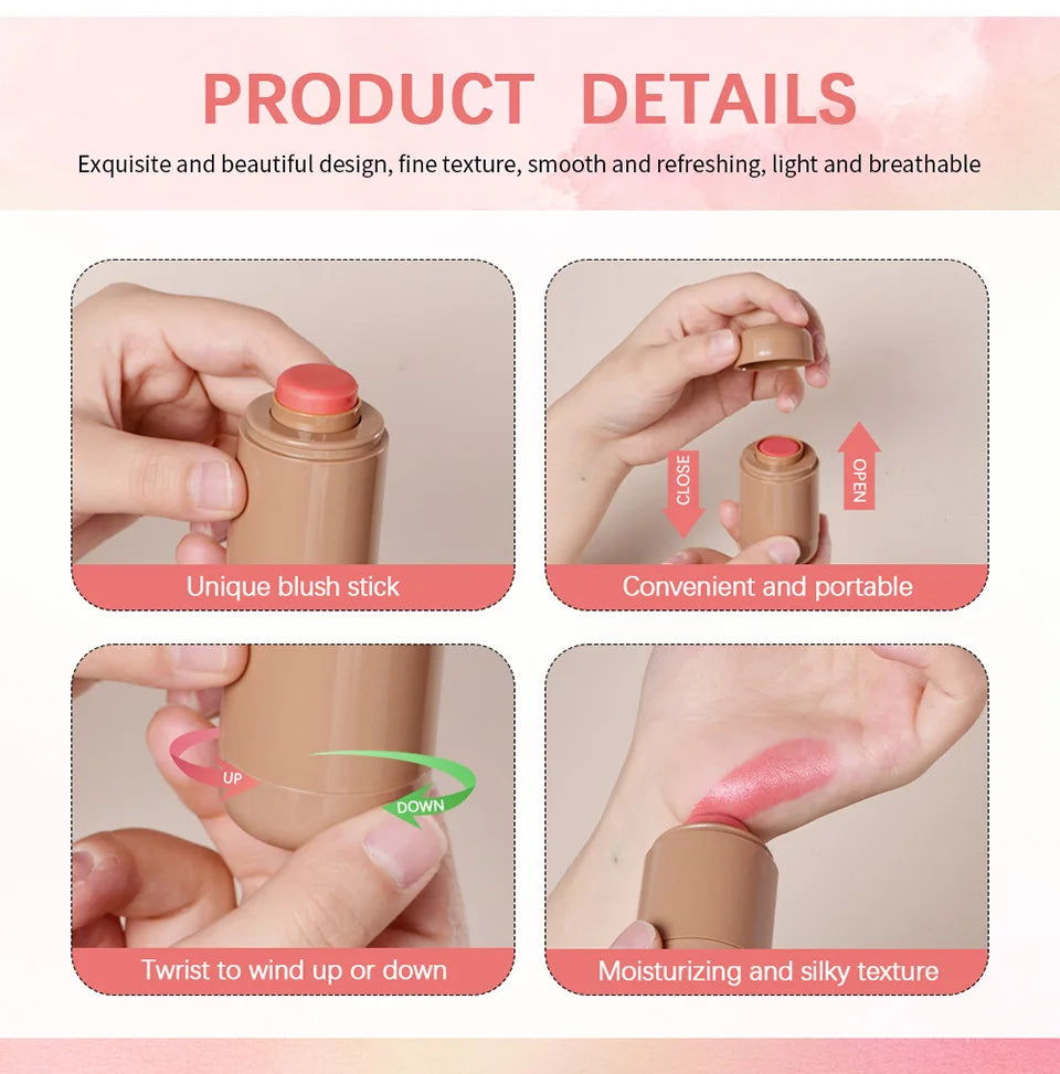 Magic Blush Stick 3-in-1 Cheek Lip Tinted Moistured Blush Stick Silky Brighten Blush Cream Blusher Cosmetics Tubes Matte Contour