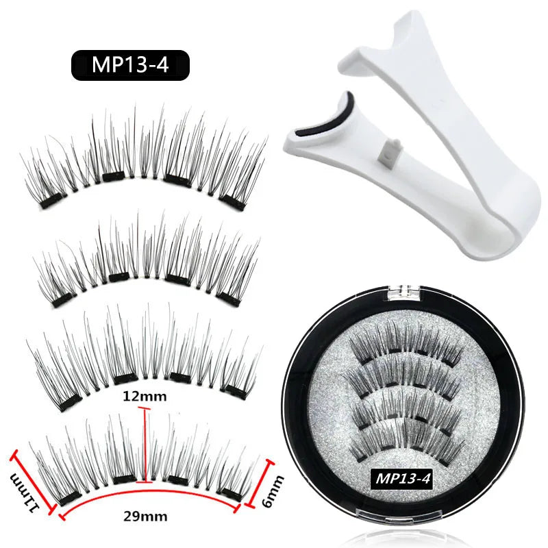 4 Magnetic Eyelashes handmade 3D natural magnetic false eyelashes 4PCS reusable magnetic eyelashes Tweezers Set Makeup Tools
