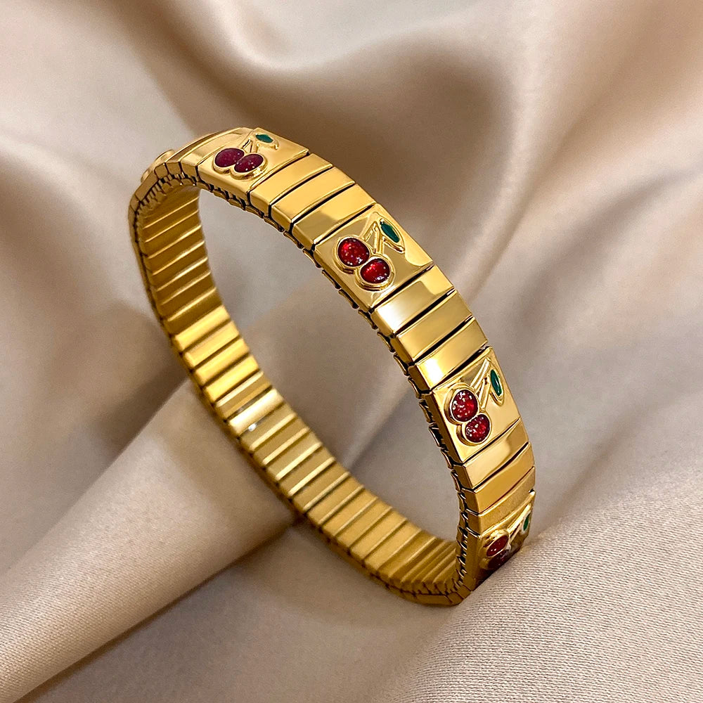New Stainless Steel Strawberry Pepper Cherry Pendant Elastic Bangles Bracelets Fashion Women's Men Adjustable Waterproof Jewelry