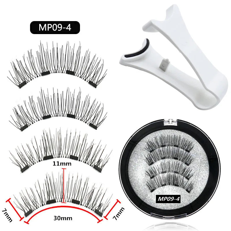 4 Magnetic Eyelashes handmade 3D natural magnetic false eyelashes 4PCS reusable magnetic eyelashes Tweezers Set Makeup Tools